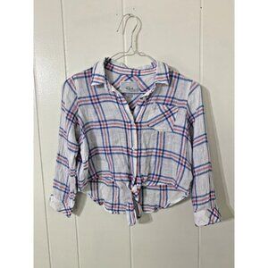 Rails for Girls Button Up Linen Top Size 10 Valerie Rasberry Azure White